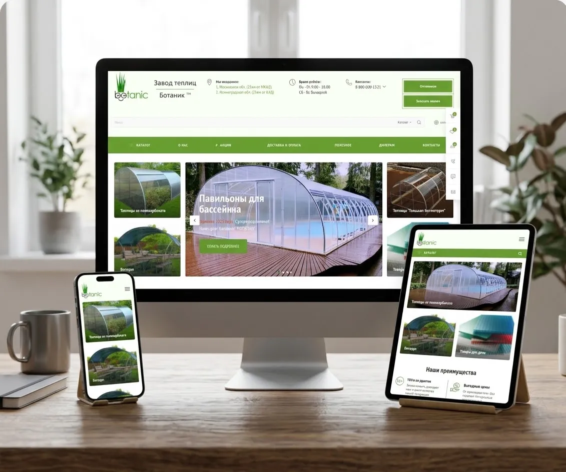 Разработка интернет-магазина теплиц и павильонов для бассейнов Botanic24 (botanic24.ru)